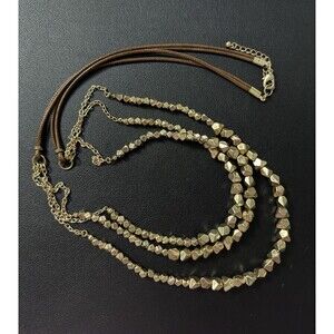 Boho Multi Strand Gold Tone Beaded Necklace Brown Cord Adjustable 36"